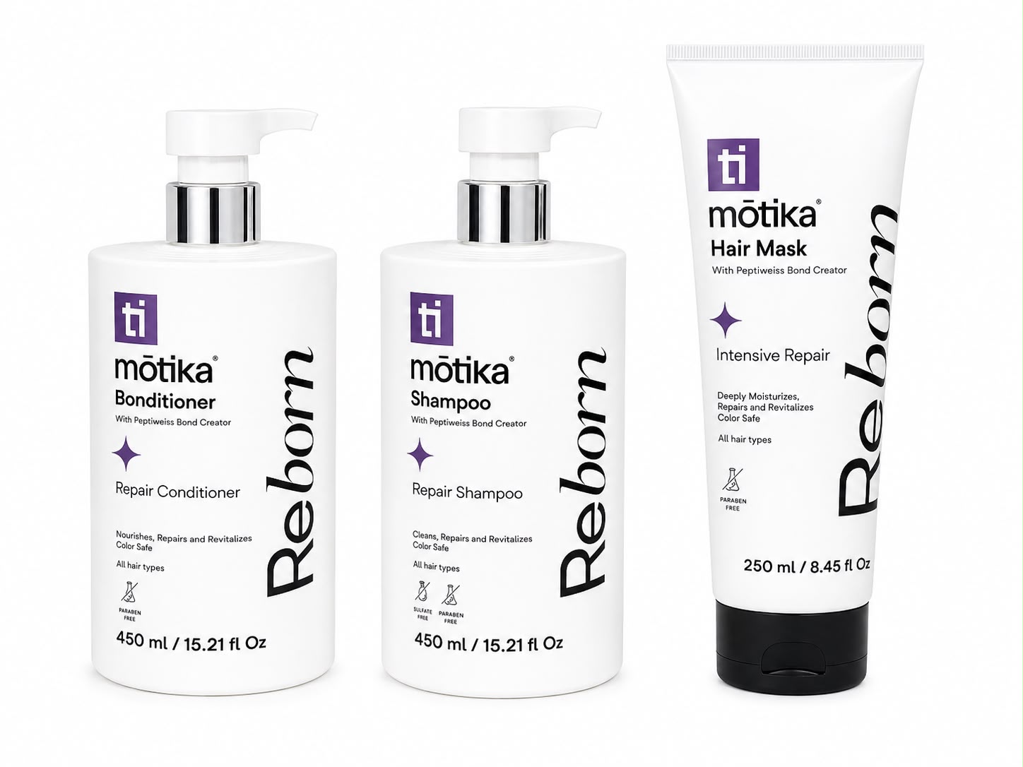 kit Reborn bonditioner 450ml, shampoo 450ml y hair mask 250ml